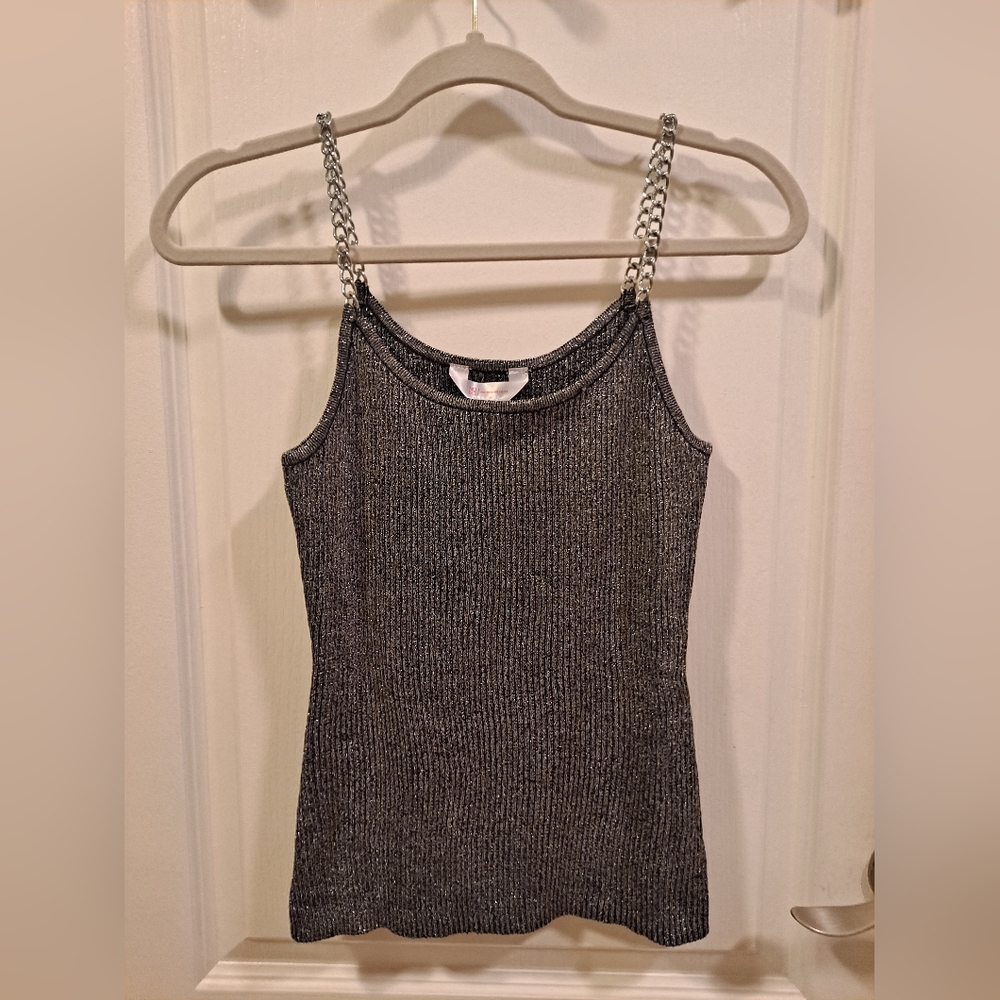 NWT Juniors Women Metallic Ribbed Tank Top w/Chain Straps Small